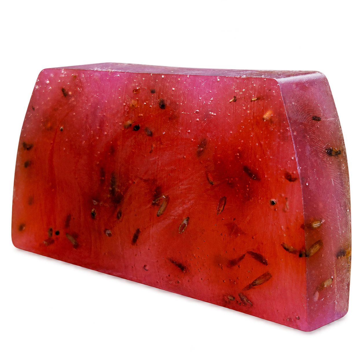 Translucent rose Lu.Flo organic-style lavender soap with botanical pieces