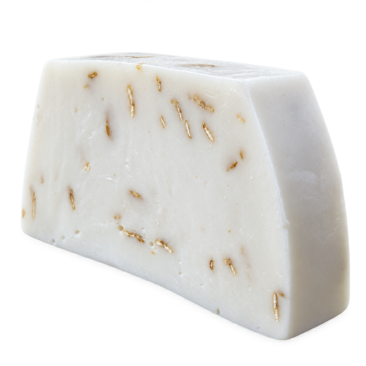Creamy white Lu.Flo organic-style oatmeal soap with visible oat pieces
