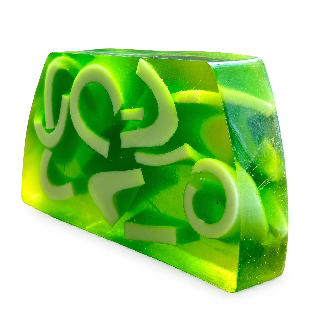 Bright translucent green Lu.Flo citrus glycerin soap